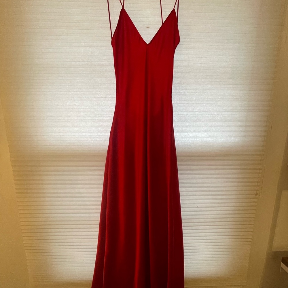 Zara Elegant Red Silk Spaghetti Strap Dress